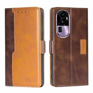 For OPPO Reno10 Pro+ 5G Contrast Color Side Buckle Leather Phone Case(Dark Brown + Gold)