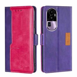 For OPPO Reno10 Pro+ 5G Contrast Color Side Buckle Leather Phone Case(Purple + Rose Red)
