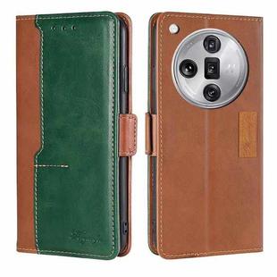 For OPPO Find X7 Ultra 5G Contrast Color Side Buckle Leather Phone Case(Light Brown + Green)