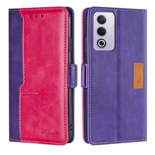 For OPPO A3 Pro 5G India Contrast Color Side Buckle Leather Phone Case(Purple + Rose Red)