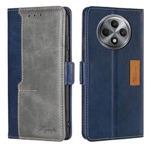 For OPPO Reno12 F 5G Contrast Color Side Buckle Leather Phone Case(Blue + Grey)