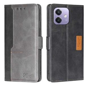 For OPPO A3 5G India Contrast Color Side Buckle Leather Phone Case(Black + Grey)