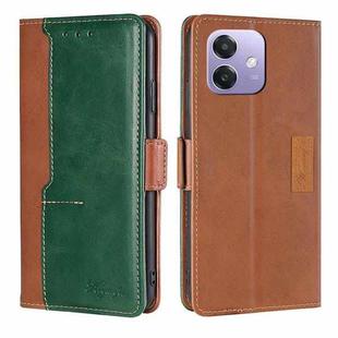 For OPPO A3 5G India Contrast Color Side Buckle Leather Phone Case(Light Brown + Green)