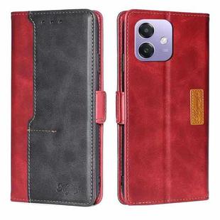 For OPPO A3 5G India Contrast Color Side Buckle Leather Phone Case(Red + Black)