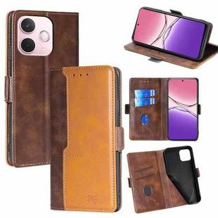 For OPPO A5 Pro 5G Global Contrast Color Side Buckle Leather Phone Case(Dark Brown + Gold)