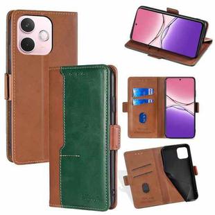 For OPPO A5 Pro 5G Global Contrast Color Side Buckle Leather Phone Case(Light Brown + Green)