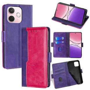 For OPPO A5 Pro 5G Global Contrast Color Side Buckle Leather Phone Case(Purple + Rose Red)