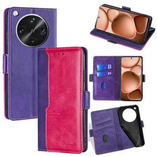 For OPPO Find X8 Ultra 5G Contrast Color Side Buckle Leather Phone Case(Purple + Rose Red)