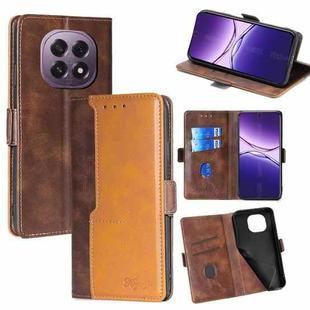 For OPPO A5 5G 2025 Global Contrast Color Side Buckle Leather Phone Case(Dark Brown + Gold)