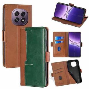 For OPPO A5 5G 2025 Global Contrast Color Side Buckle Leather Phone Case(Light Brown + Green)