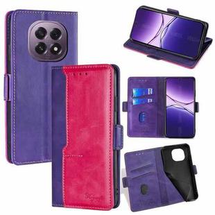 For OPPO A5 5G 2025 Global Contrast Color Side Buckle Leather Phone Case(Purple + Rose Red)