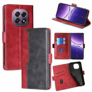 For OPPO A5 5G 2025 Global Contrast Color Side Buckle Leather Phone Case(Red + Black)