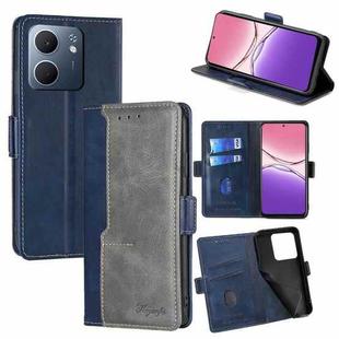 For OPPO A5x 5G Global Contrast Color Side Buckle Leather Phone Case(Blue + Grey)