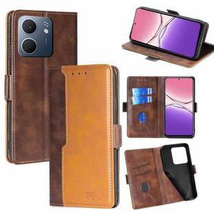 For OPPO A5x 5G Global Contrast Color Side Buckle Leather Phone Case(Dark Brown + Gold)