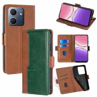For OPPO A5x 5G Global Contrast Color Side Buckle Leather Phone Case(Light Brown + Green)