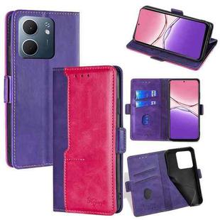 For OPPO A5x 5G Global Contrast Color Side Buckle Leather Phone Case(Purple + Rose Red)