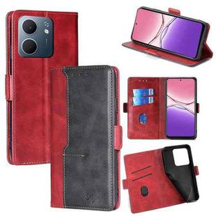 For OPPO A5x 5G Global Contrast Color Side Buckle Leather Phone Case(Red + Black)
