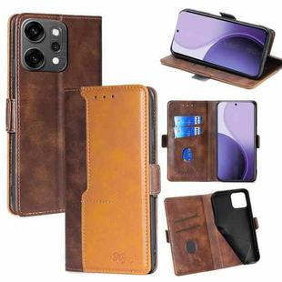 For OPPO Reno14 Pro 5G Contrast Color Side Buckle Leather Phone Case(Dark Brown + Gold)