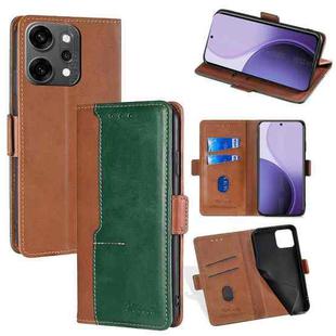 For OPPO Reno14 Pro 5G Contrast Color Side Buckle Leather Phone Case(Light Brown + Green)