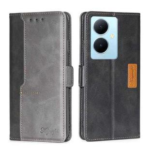 For vivo Y78 Plus 5G Contrast Color Side Buckle Leather Phone Case(Black + Grey)