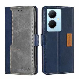 For vivo Y78 Plus 5G Contrast Color Side Buckle Leather Phone Case(Blue + Grey)