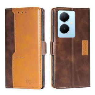 For vivo Y78 Plus 5G Contrast Color Side Buckle Leather Phone Case(Dark Brown + Gold)