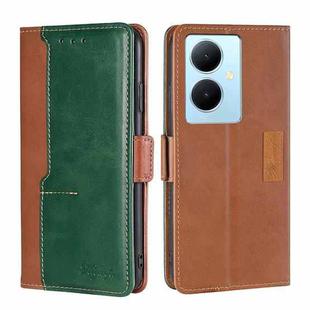 For vivo Y78 Plus 5G Contrast Color Side Buckle Leather Phone Case(深棕+金色)