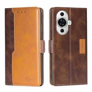 For Huawei nova 11 4G Contrast Color Side Buckle Leather Phone Case(Dark Brown + Gold)