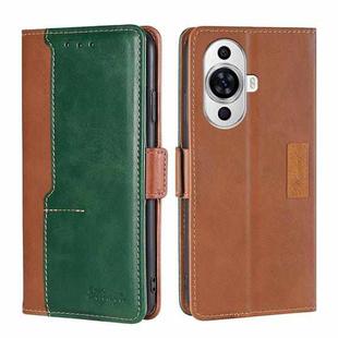 For Huawei nova 11 4G Contrast Color Side Buckle Leather Phone Case(Light Brown + Green)