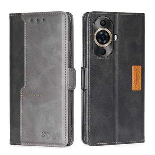 For Huawei nova 11 Pro 4G / 11 Ultra 4G Contrast Color Side Buckle Leather Phone Case(Black + Grey)