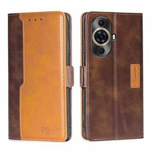 For Huawei nova 11 Pro 4G / 11 Ultra 4G Contrast Color Side Buckle Leather Phone Case(Dark Brown + Gold)