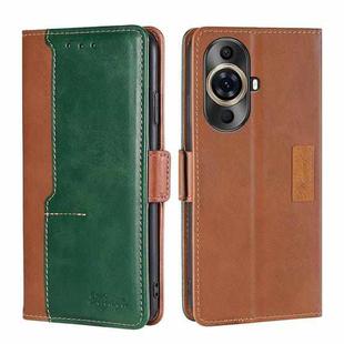 For Huawei nova 11 Pro 4G / 11 Ultra 4G Contrast Color Side Buckle Leather Phone Case(Light Brown + Green)