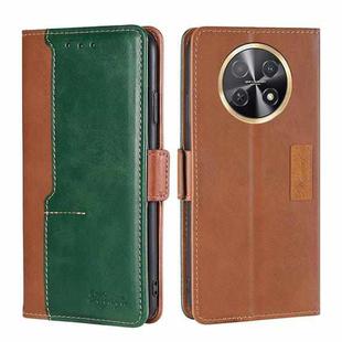 For Huawei Enjoy 60X Contrast Color Side Buckle Leather Phone Case(Light Brown + Green)