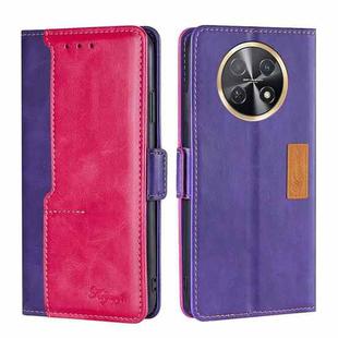 For Huawei Enjoy 60X Contrast Color Side Buckle Leather Phone Case(Purple + Rose Red)
