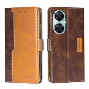 For Huawei Enjoy 60 Pro / nova 11i Contrast Color Side Buckle Leather Phone Case(Dark Brown + Gold)