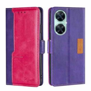 For Huawei Enjoy 60 Pro / nova 11i Contrast Color Side Buckle Leather Phone Case(Purple + Rose Red)