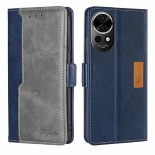 For Huawei nova 12 5G Contrast Color Side Buckle Leather Phone Case(Blue + Grey)