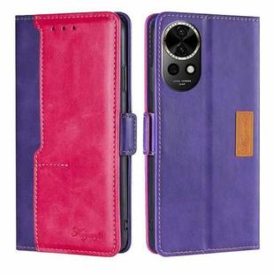 For Huawei nova 12 5G Contrast Color Side Buckle Leather Phone Case(Purple + Rose Red)