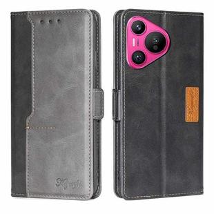 For Huawei Pura 70 5G Contrast Color Side Buckle Leather Phone Case(Black + Grey)