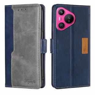 For Huawei Pura 70 5G Contrast Color Side Buckle Leather Phone Case(Blue + Grey)