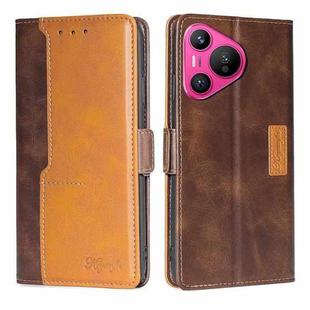 For Huawei Pura 70 5G Contrast Color Side Buckle Leather Phone Case(Dark Brown + Gold)