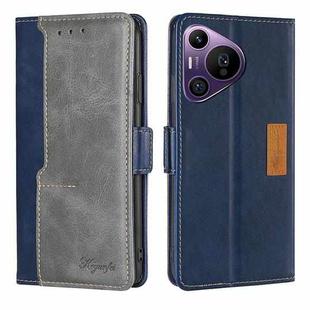 For Huawei Pura 70 Pro / 70 Pro+ 5G Contrast Color Side Buckle Leather Phone Case(Blue + Grey)