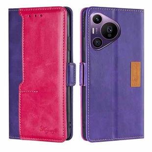 For Huawei Pura 70 Pro / 70 Pro+ 5G Contrast Color Side Buckle Leather Phone Case(Purple + Rose Red)