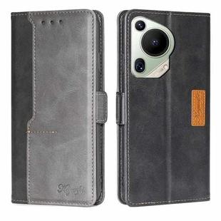 For Huawei Pura 70 Ultra 5G Contrast Color Side Buckle Leather Phone Case(Black + Grey)