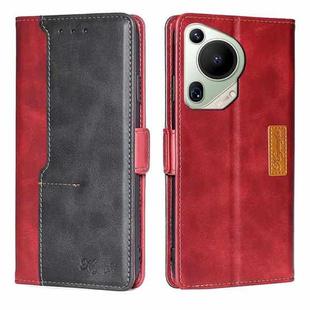 For Huawei Pura 70 Ultra 5G Contrast Color Side Buckle Leather Phone Case(Red + Black)