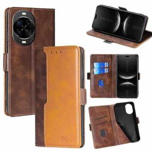 For Huawei nova 14 Pro 5G Contrast Color Side Buckle Leather Phone Case(Dark Brown + Gold)