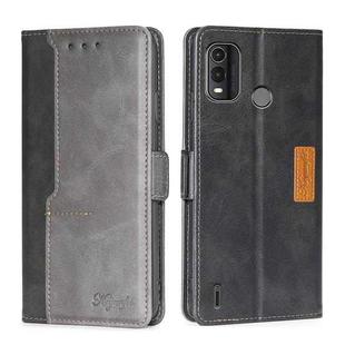 For Nokia G11 Plus Contrast Color Side Buckle Leather Phone Case(Black + Grey)