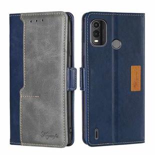 For Nokia G11 Plus Contrast Color Side Buckle Leather Phone Case(Blue + Grey)
