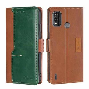 For Nokia G11 Plus Contrast Color Side Buckle Leather Phone Case(Light Brown+Green)