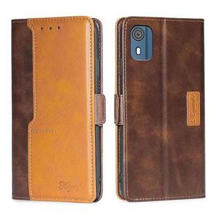For Nokia C02 TA-1522 Contrast Color Side Buckle Leather Phone Case(Dark Brown + Gold)